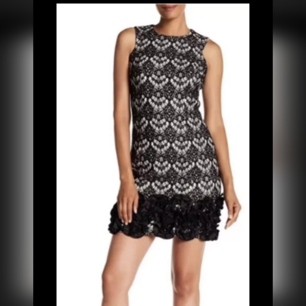 Black Sleeveless Sheath Mini Dress with Ruffled Hem